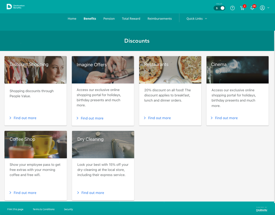 Discounts page, desktop