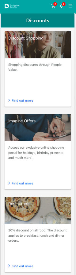 Discounts page, mobile