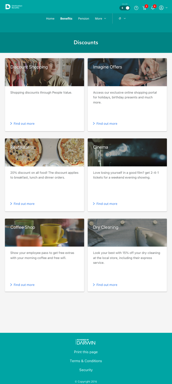 Discounts page, tablet