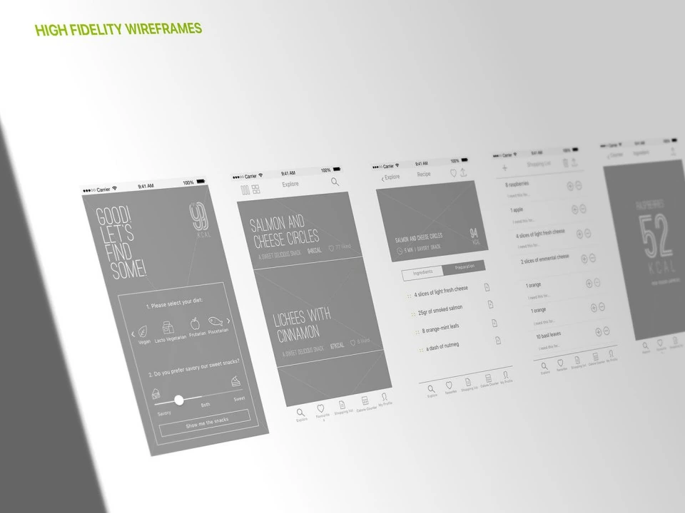 High-fidelity wireframes
