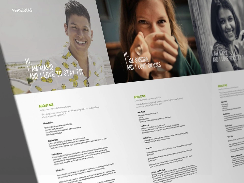 Three user personas with traits, frustrations, motivations and current behaviour