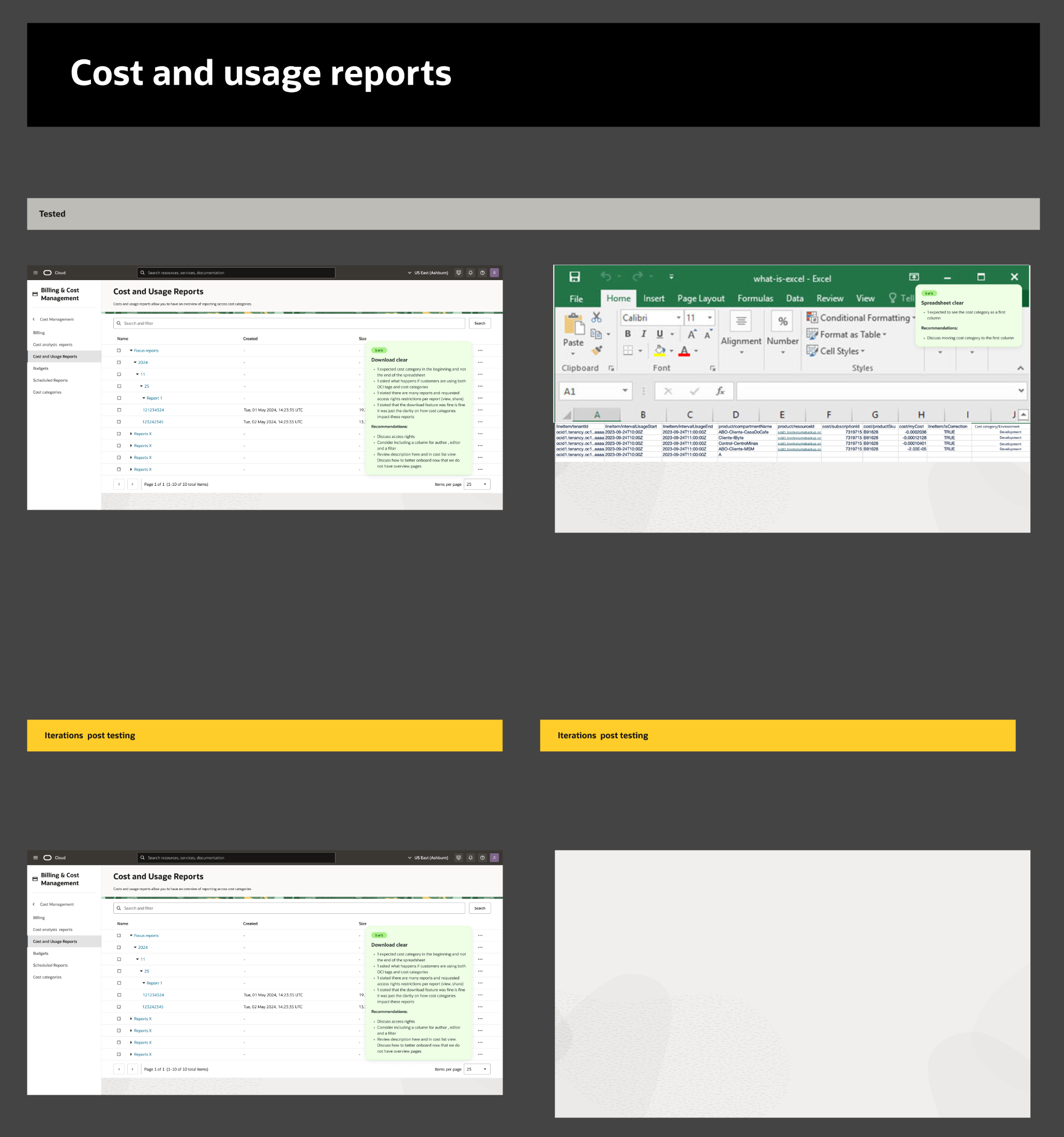 Cost and usage reports iterations