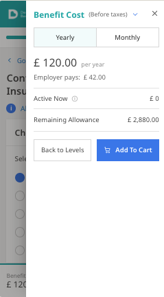 Mobile cost panel fixed to the foot of the screen